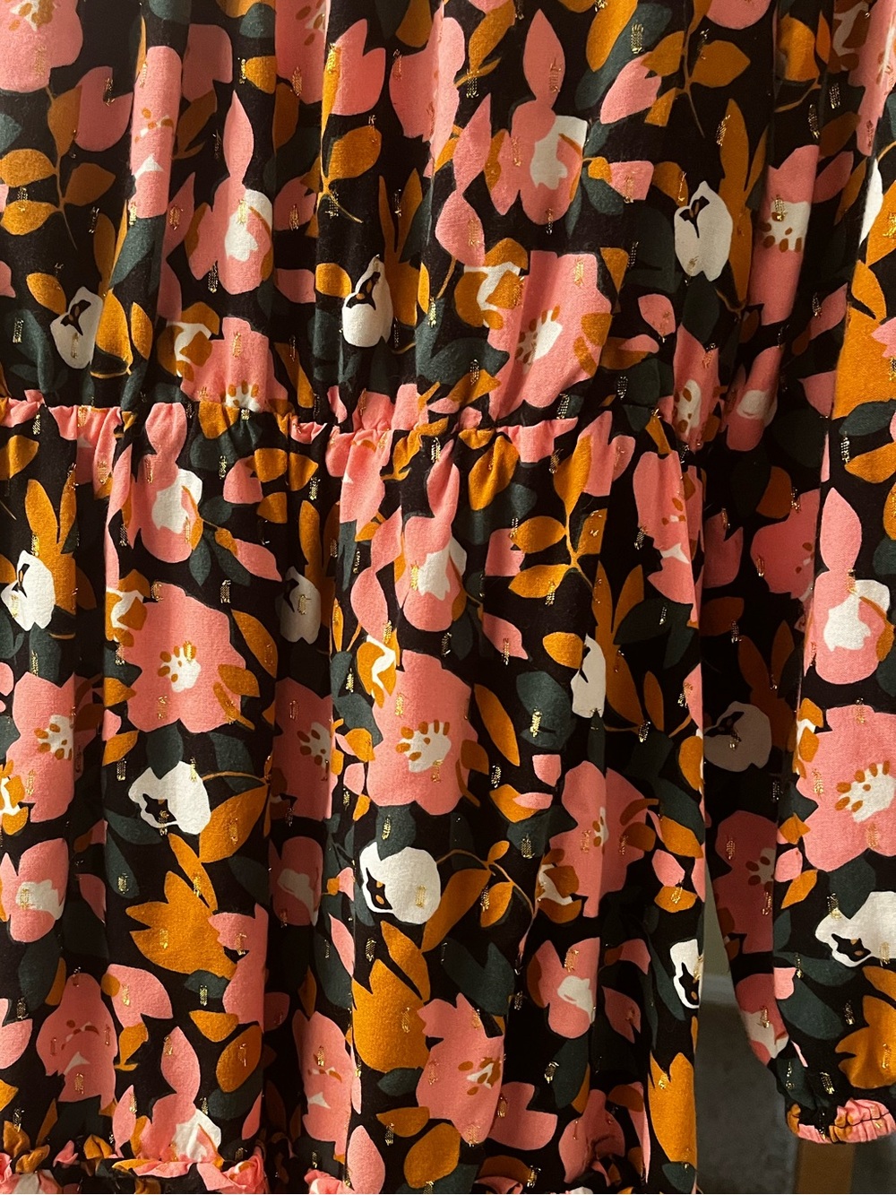 Black Floral Tiered Skirt - Pink & White Floral - Picture 2 of 6